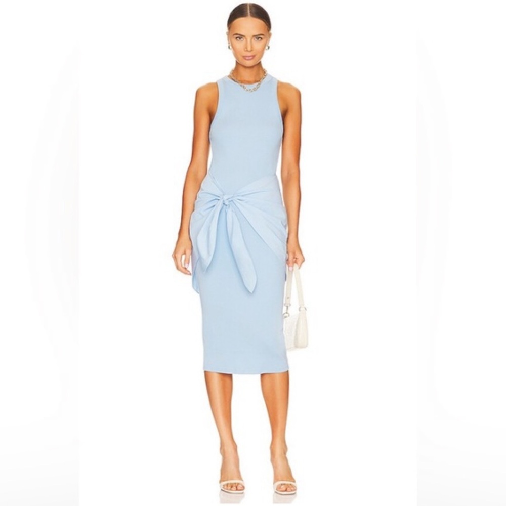 Veronica Beard Light Blue Knit Midi Dress with Front Tie